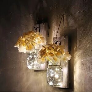 Rustic Wall Sconce with Mason Jar and LED Lights